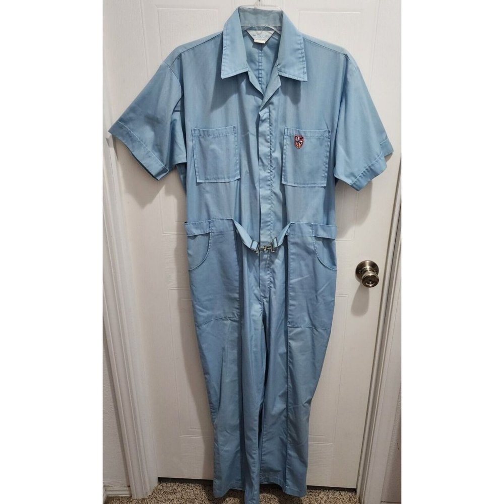 VTG 70s‎ Sears Leisure One Piece Short Sleeve Belted Jumpsuit Disco Size 42 - S